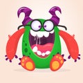 Hungry cartoon monster excited. Vector illustration.