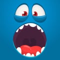 Hungry cartoon monster face with opened mouth. Vector Halloween monster square avatar