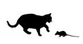 Hungry cat is chasing the mouse vector silhouette illustration isolated on white Royalty Free Stock Photo