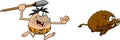 Hungry Caveman Hungry Caveman Hunting With A Spear Wild Boar Cartoon Characters