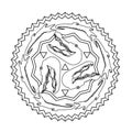 Hungry crocodiles circling around vector mandala coloring book