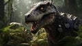 Hungry dinosaur on a jungle background Royalty Free Stock Photo