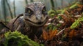 Hungry dinosaur on a jungle background Royalty Free Stock Photo