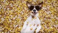 Hungry dog in big food mound Royalty Free Stock Photo