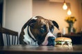 An hungry dog with an hamburger,ai generative illustration