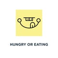 hungry or eating emoji face, cartoon simple style minimal graphic design on yellow background, of delicious and good yummy food or Royalty Free Stock Photo