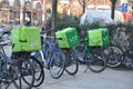 Hungry food delivery biker in Copenhagen Denmark