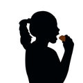 a hungry girl eating food silhouette vector