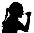 Hungry girl eating, silhouette vector Royalty Free Stock Photo
