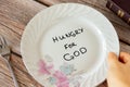 Hungry for God Jesus Christ. Fasting and prayer. Christian biblical concept of repentance and atonement Royalty Free Stock Photo