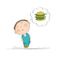Hungry man thinking of a hamburger