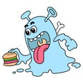 Hungry monsters brought hamburgers to eat, doodle icon image kawaii