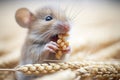 hungry mouse chewing on barley grains