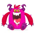 Hungry pink cartoon monster excited