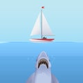 Hungry Shark Attack yacht ship from the ocean water. Royalty Free Stock Photo