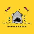 Hungry shark. Cartoon character.