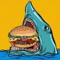 Hungry shark eating a Burger. fast food restaurant concept Royalty Free Stock Photo