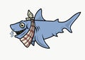 A hungry shark with a napkin in his neck. Vector Illustration
