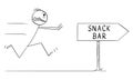 Hungry or Thirsty Person Running for Snack, Vector Cartoon Stick Figure Illustration