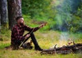 Hungry wanderer concept. Guy with tired face Royalty Free Stock Photo