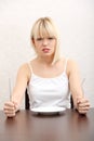 Hungry woman. Royalty Free Stock Photo