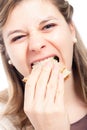 Hungry woman eating sandwich Royalty Free Stock Photo