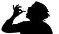 Hungry woman eating, silhouette vector