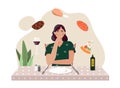 Hungry woman with food vector concept