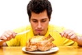 Hungry young man waiting to eat chicken Royalty Free Stock Photo