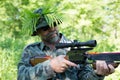 Hunter aims a crossbow. Royalty Free Stock Photo