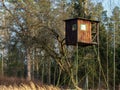Hunter box in spring sunny forest. Royalty Free Stock Photo