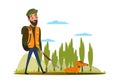 Hunter with dachshund flat vector illustration