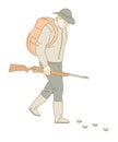 Hunter with gun or rifle and backpack huntsman