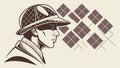 Hunter in Hat with Argyle Background, Vintage Style Portrait, vector design Generative AI Royalty Free Stock Photo