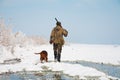 Hunter with his hunting dog during a hunt Royalty Free Stock Photo