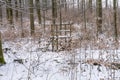 Hunter\'s stand in the winter forest Royalty Free Stock Photo