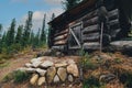 A hunter shack in a taiga forest Royalty Free Stock Photo