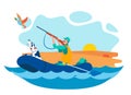 Hunter Shooting Water Bird Vector Illustration