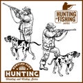 Hunters With Dogs - Retro Clipart Illustration - vector set