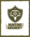 Hunting Archery Outdoor Activity Sign concept. Creative Vector Design Elements On Distressed Background.