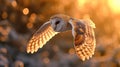 Hunting Barn Owl in flight, Tyto alba. Ai Generated