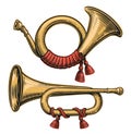 Retro Post horn. Hunting bugle vector illustration Royalty Free Stock Photo