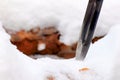 Set Hunting knife in winter snowy forest.