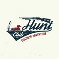 Hunting club badge. Vector. Concept for shirt or label, print, stamp, badge, tee. Vintage typography design with duck on Royalty Free Stock Photo