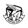 Hunting club. Emblem template with wild duck. Design element for poster, card, banner, flyer. Royalty Free Stock Photo