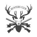 Hunting Club Logo Template. Deer Head and horns Silhouette Isolated On White Background. Vector illustration Royalty Free Stock Photo