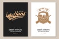 Hunting club. Vector Flyer, brochure, banner, poster design with with duck on a water, hunting gun, bear and forest Royalty Free Stock Photo