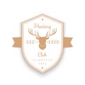 Hunting Club vintage emblem, badge, logo with deer head, shield shape logo on white