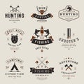 Hunting clubs and fish associations vintage vector logos set Royalty Free Stock Photo