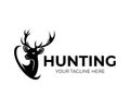 Hunting and deer with horns, logo design. Nature and wildlife, vector design Royalty Free Stock Photo